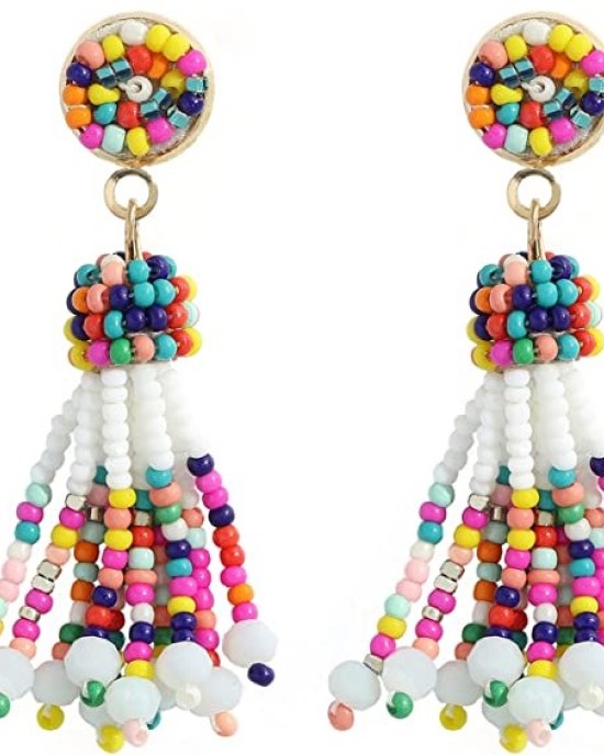Handmade Multicolored Seed Bead Bohemian Tassel Dangle Earrings 5Pairs Handmade Multicolored Seed Bead Bohemian Tassel Dangle Earrings 5Pairs