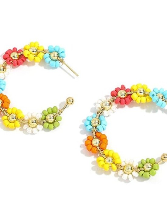 3 pairs Bohemian Fashion Beaded Handmade Hoop Earring for Women Vacation Party Gifts 3 pairs Bohemian Fashion Beaded Handmade Hoop Earring for Women Vacation Party Gifts