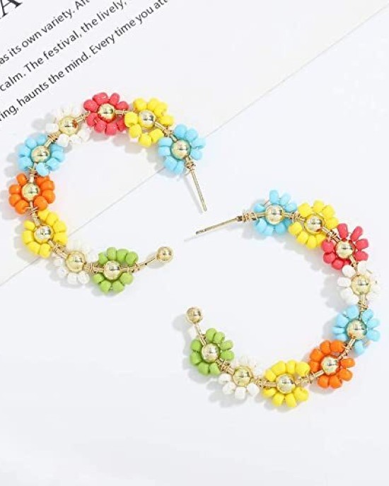 3 pairs Bohemian Fashion Beaded Handmade Hoop Earring for Women Vacation Party Gifts 3 pairs Bohemian Fashion Beaded Handmade Hoop Earring for Women Vacation Party Gifts