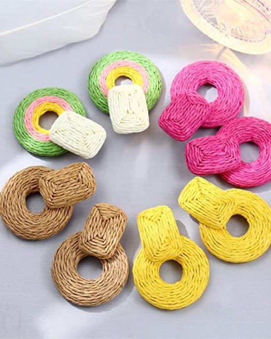 Woven Round Drop Earrings for Women Girls Summer Beach Vacation Jewelry 4 Pairs Woven Round Drop Earrings for Women Girls Summer Beach Vacation Jewelry 4 Pairs