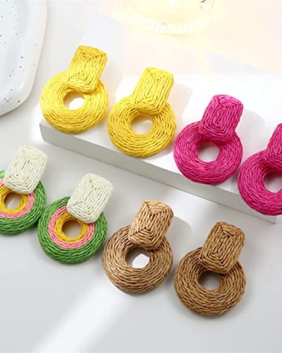 Woven Round Drop Earrings for Women Girls Summer Beach Vacation Jewelry 4 Pairs Woven Round Drop Earrings for Women Girls Summer Beach Vacation Jewelry 4 Pairs