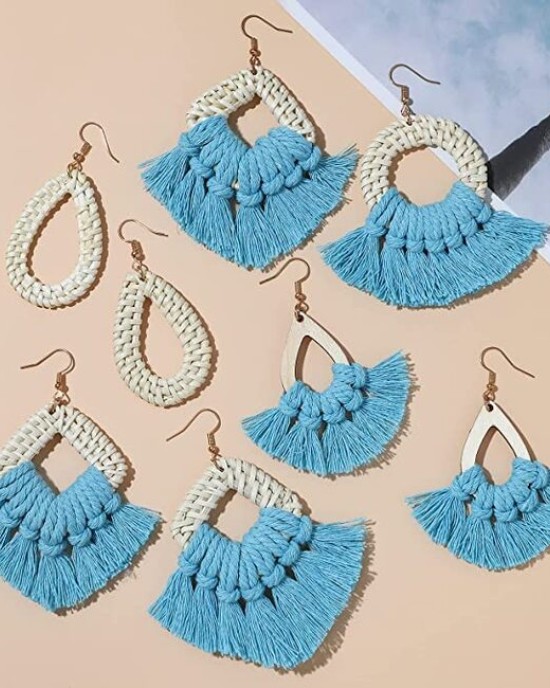 8 Pairs Rattan Earrings Lightweight Bohemian Handmade Statement Tassel Earrings 8 Pairs Rattan Earrings Lightweight Bohemian Handmade Statement Tassel Earrings