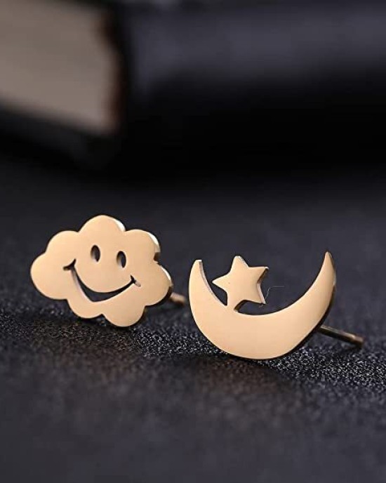 Smile Cloud Moon Star Stud Earrings Stainless Steel Earrings 20 Pairs Wholesale Smile Cloud Moon Star Stud Earrings Stainless Steel Earrings 20 Pairs Wholesale