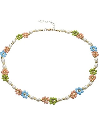 20 Pack Cute Handmade Colorful Faux Pearl Flower Boho Beaded Choker Necklace