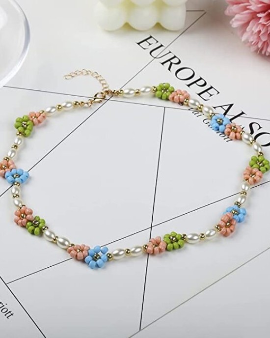 20 Pack Cute Handmade Colorful Faux Pearl Flower Boho Beaded Choker Necklace 20 Pack Cute Handmade Colorful Faux Pearl Flower Boho Beaded Choker Necklace