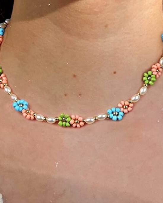 20 Pack Cute Handmade Colorful Faux Pearl Flower Boho Beaded Choker Necklace 20 Pack Cute Handmade Colorful Faux Pearl Flower Boho Beaded Choker Necklace
