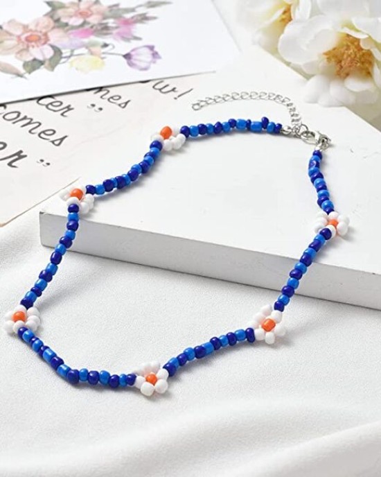8 Piece Flower Beaded Cute Handmade Faux Pearl Flower Boho Beaded Choker Necklace 8 Piece Flower Beaded Cute Handmade Faux Pearl Flower Boho Beaded Choker Necklace