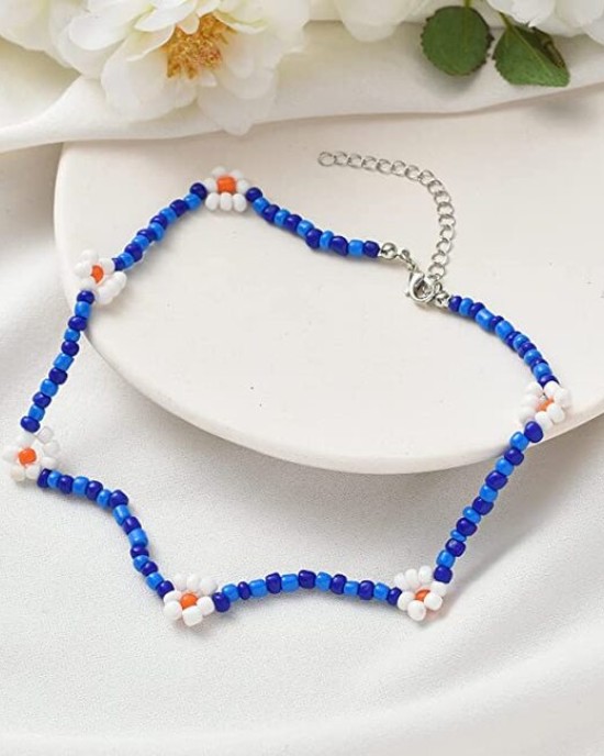 8 Piece Flower Beaded Cute Handmade Faux Pearl Flower Boho Beaded Choker Necklace 8 Piece Flower Beaded Cute Handmade Faux Pearl Flower Boho Beaded Choker Necklace
