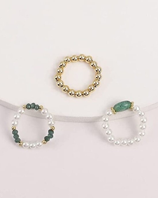 6 Pieces Pearls Crystal Rings Blue and Red 6 Pieces Pearls Crystal Rings Blue and Red