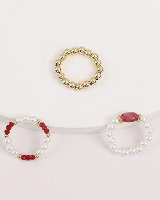 6 Pieces Pearls Crystal Rings Blue and Red 6 Pieces Pearls Crystal Rings Blue and Red