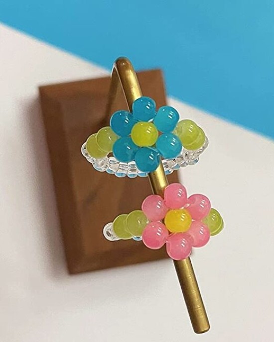 Beaded Flower Rings Set Daisy Cute Vintage Handmade Stretch Finger Rings 35PCS Beaded Flower Rings Set Daisy Cute Vintage Handmade Stretch Finger Rings 35PCS
