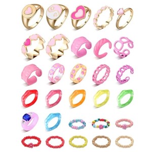 30 Pieces Chunky Rings Stackable Open Resin Acrylic Rings for Women