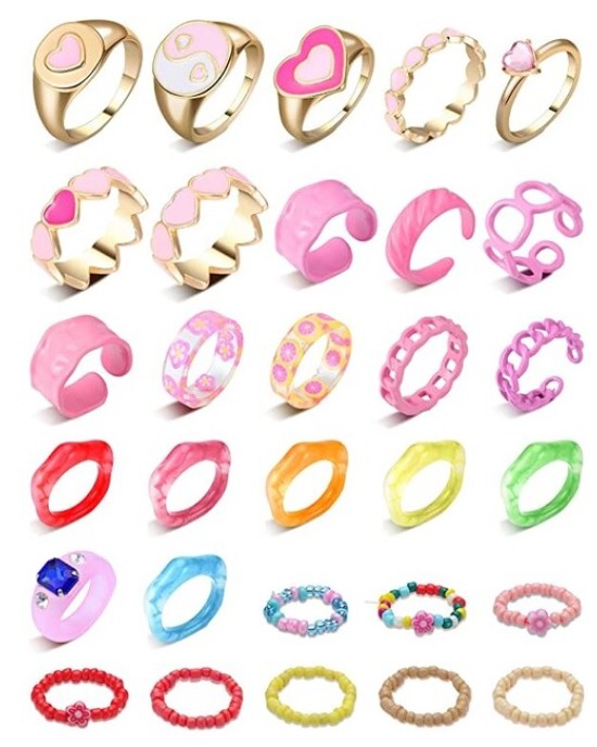 30 Pieces Chunky Rings Stackable Open Resin Acrylic Rings for Women 30 Pieces Chunky Rings Stackable Open Resin Acrylic Rings for Women