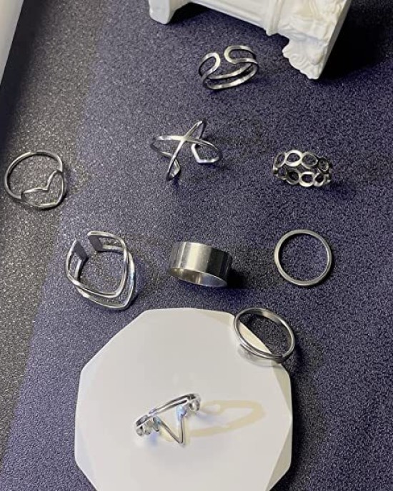 9 Pack Stainless Steel Rings Set for Women Teen Girls 9 Pack Stainless Steel Rings Set for Women Teen Girls