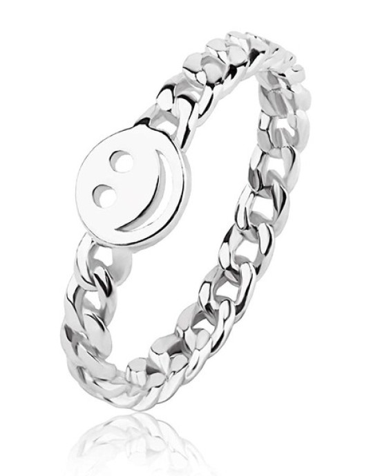 6Pcs Happy Face Stackable Ring with Cute Chain Link Band 6Pcs Happy Face Stackable Ring with Cute Chain Link Band